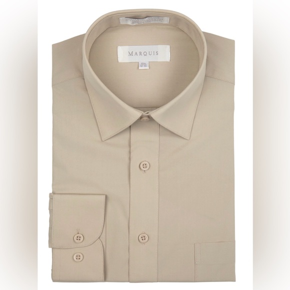Marquis - Men Solid Classic Fit Dress Shirts - 14 1/2. (S). 32-33 - Color Sand - Picture 1 of 5